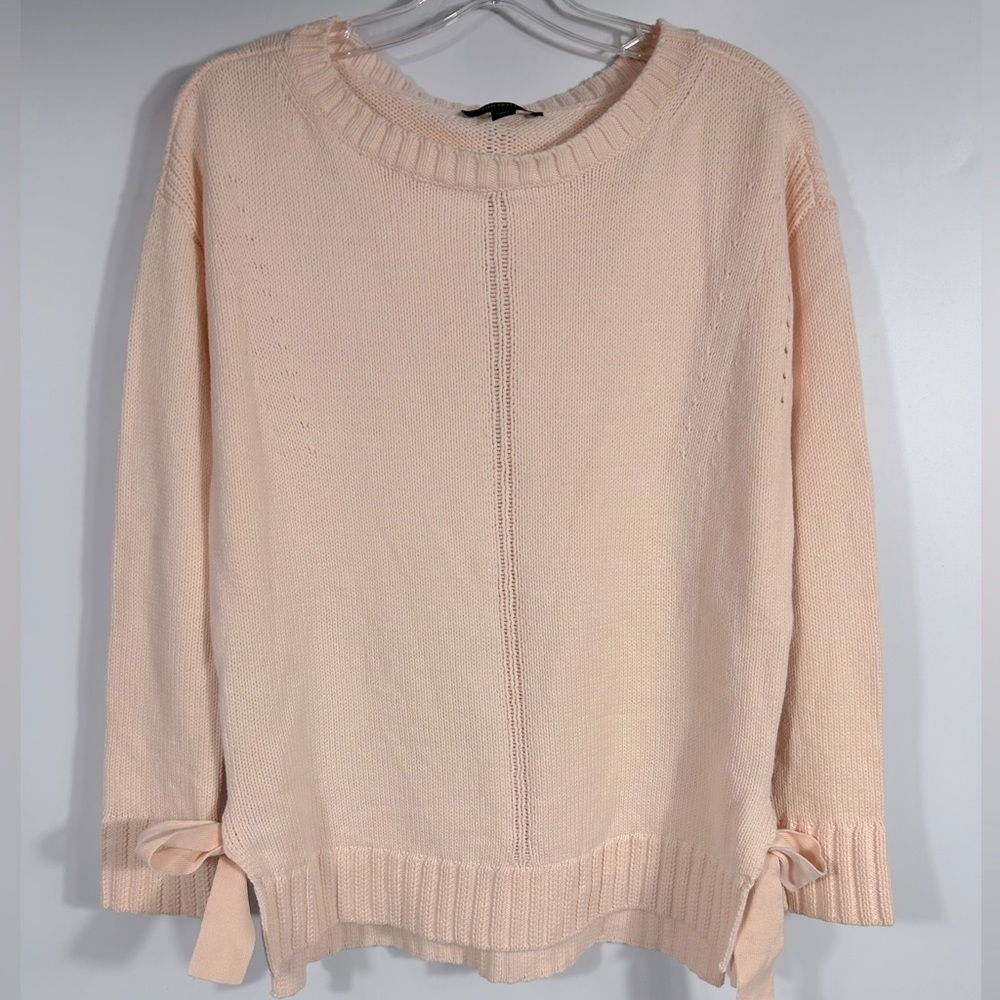 Ann Taylor Loft Cotton Light Pink Knit Crewneck Sweater Side Tie Size XS - Picture 2 of 8